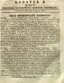 Dziennik Urzędowy Gubernii Radomskiej, 1854, nr 9, dod. II