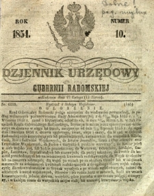 Dziennik Urzędowy Gubernii Radomskiej, 1854, nr 10