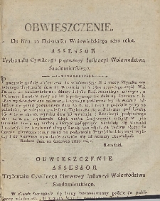 Dziennik Urzędowy Wojew&oacute;dztwa Sandomierskiego, 1820, nr 25, obwieszczenie