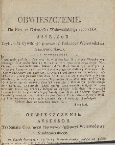 Dziennik Urzędowy Województwa Sandomierskiego, 1820, nr 25, obwieszczenie