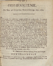 Dziennik Urzędowy Województwa Sandomierskiego, 1820, nr 26, obwieszczenie