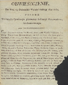 Dziennik Urzędowy Województwa Sandomierskiego, 1820, nr 29, obwieszczenie