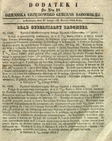 Dziennik Urzędowy Gubernii Radomskiej, 1854, nr 10, dod. I
