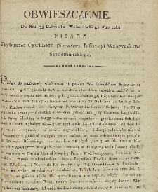 Dziennik Urzędowy Województwa Sandomierskiego, 1820, nr 33, obwieszczenie