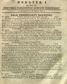Dziennik Urzędowy Gubernii Radomskiej, 1854, nr 11, dod. I