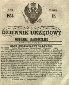 Dziennik Urzędowy Gubernii Radomskiej, 1854, nr 12