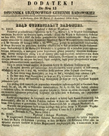 Dziennik Urzędowy Gubernii Radomskiej, 1854, nr 13, dod. I