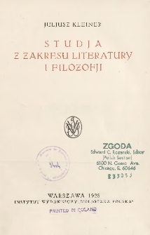 Studja z zakresu literatury i filozofji