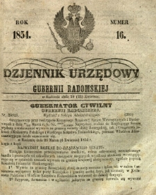 Dziennik Urzędowy Gubernii Radomskiej, 1854, nr 16