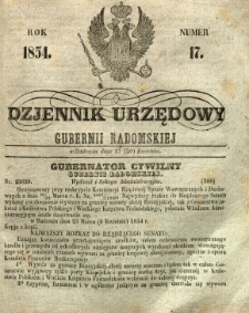 Dziennik Urzędowy Gubernii Radomskiej, 1854, nr 17