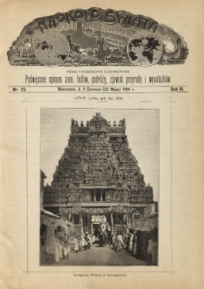 Naokoło Świata : pismo tygodniowe ilustrowane, poświęcone opisom ziem, ludów, podróży, zjawisk przyrody i wynalazków, 1904, R. III, nr 23