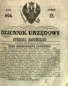 Dziennik Urzędowy Gubernii Radomskiej, 1854, nr 22