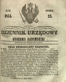 Dziennik Urzędowy Gubernii Radomskiej, 1854, nr 23