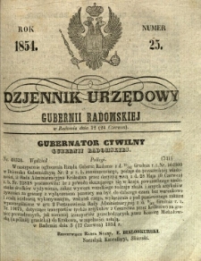 Dziennik Urzędowy Gubernii Radomskiej, 1854, nr 25