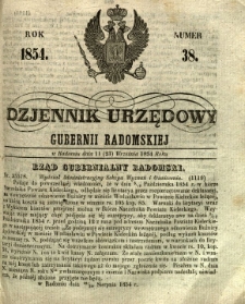 Dziennik Urzędowy Gubernii Radomskiej, 1854, nr 38