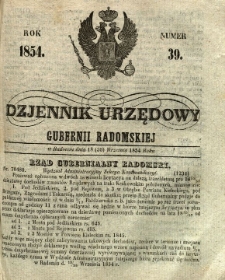 Dziennik Urzędowy Gubernii Radomskiej, 1854, nr 39