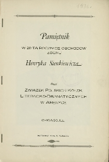 Pamiętnik : w 20-tą rocznicę obchodów zgonu Henryka Sienkiewicza