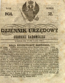 Dziennik Urzędowy Gubernii Radomskiej, 1854, nr 52