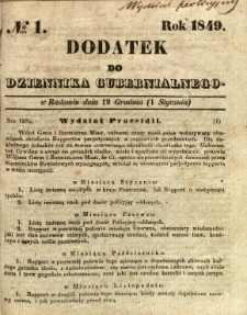 Dodatek do Dziennika Gubernialnego, 1849, nr 1