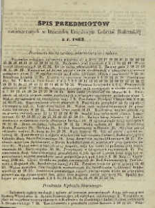 Spis przedmiotów zamieszczonych w Dzienniku Urzędowym Gubernii Radomskiej z r. 1862