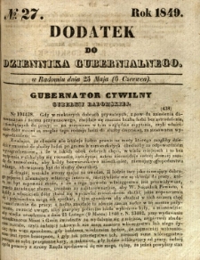 Dodatek do Dziennika Gubernialnego, 1849, nr 27