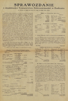 Sprawozdanie z działalności Towarzystwa Dobroczynności w Radomiu za okres od 1-go stycznia do 31 grudnia 1927 roku