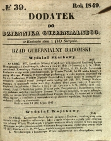 Dodatek do Dziennika Gubernialnego, 1849, nr 39