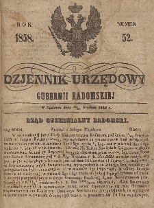 Dziennik Urzędowy Gubernii Radomskiej, 1858, nr 52