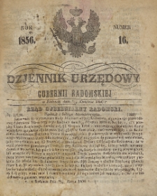 Dziennik Urzędowy Gubernii Radomskiej, 1856, nr 16