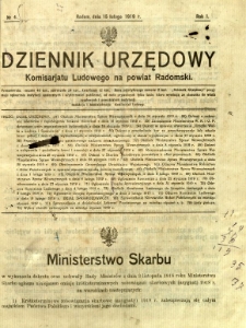 Dziennik Urzędowy Komisarjatu Ludowego na powiat Radomski, 1919, R. 1, nr 4