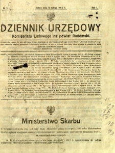 Dziennik Urzędowy Komisarjatu Ludowego na powiat Radomski, 1919, R. 1, nr 4