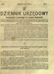 Dziennik Urzędowy Komisarjatu Ludowego na powiat Radomski, 1919, R. 1, nr 5