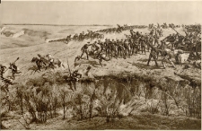 [Bitwa pod Racławicami : Grenadjerzy rosyjscy bronią bezskutecznie baterji,zaatakowanej przez kosynierów.]