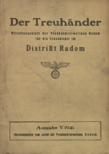 Der Treuhänder Mitteilungsblatt der Treuhand-Aussenstelle Radom für die Treuhänder im Distrikt Radom, 1941, nr 5