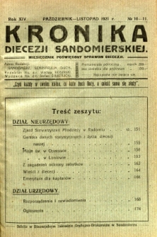 Kronika Diecezji Sandomierskiej, 1921, R. 14, nr 10/11