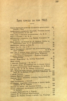 Kronika Diecezji Sandomierskiej : spis rzeczy za rok 1922