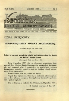 Kronika Diecezji Sandomierskiej, 1938, R. 31, nr 3