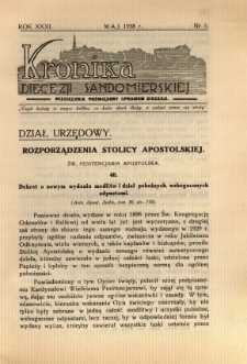 Kronika Diecezji Sandomierskiej, 1938, R. 31, nr 5