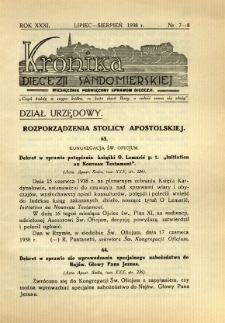 Kronika Diecezji Sandomierskiej, 1938, R. 31, nr 7/8