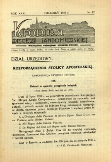 Kronika Diecezji Sandomierskiej, 1938, R. 31, nr 12