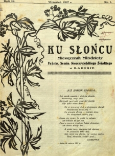Ku Słońcu, 1927, R. 3, nr 1