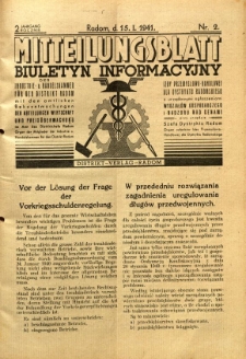 Mitteilungsblatt der Industrie-u. Handelskammer für den Distrikt Radom = Wydawnictwo Informacyjne Izby Przemysłowo-Handlowej dla Dystryktu Radomskiego, 1941, R. 2, nr 2