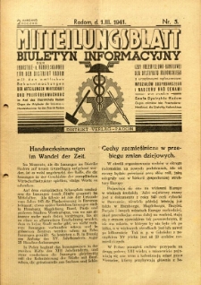 Mitteilungsblatt der Industrie-u. Handelskammer für den Distrikt Radom = Wydawnictwo Informacyjne Izby Przemysłowo-Handlowej dla Dystryktu Radomskiego, 1941, R. 2, nr 5