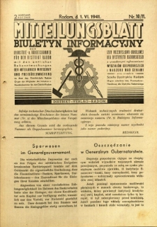 Mitteilungsblatt der Industrie-u. Handelskammer für den Distrikt Radom = Wydawnictwo Informacyjne Izby Przemysłowo-Handlowej dla Dystryktu Radomskiego, 1941, R. 2, nr 10/11
