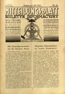 Mitteilungsblatt der Industrie-u. Handelskammer für den Distrikt Radom = Wydawnictwo Informacyjne Izby Przemysłowo-Handlowej dla Dystryktu Radomskiego, 1941, R. 2, nr 13