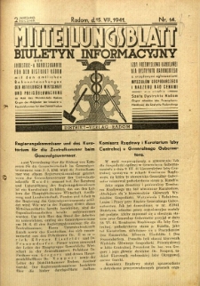 Mitteilungsblatt der Industrie-u. Handelskammer für den Distrikt Radom = Wydawnictwo Informacyjne Izby Przemysłowo-Handlowej dla Dystryktu Radomskiego, 1941, R. 2, nr 14