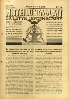 Mitteilungsblatt der Industrie-u. Handelskammer f&uuml;r den Distrikt Radom = Wydawnictwo Informacyjne Izby Przemysłowo-Handlowej dla Dystryktu Radomskiego, 1941, R. 2, nr 16