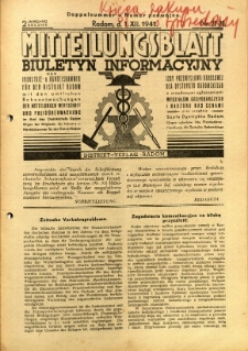 Mitteilungsblatt der Industrie-u. Handelskammer für den Distrikt Radom = Wydawnictwo Informacyjne Izby Przemysłowo-Handlowej dla Dystryktu Radomskiego, 1941, R. 2, nr 22/23