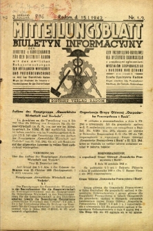 Mitteilungsblatt der Industrie-u. Handelskammer für den Distrikt Radom = Wydawnictwo Informacyjne Izby Przemysłowo-Handlowej dla Dystryktu Radomskiego, 1942, R. 3, nr 1/2