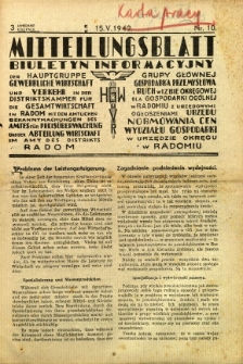 Mitteilungsblatt der Industrie-u. Handelskammer für den Distrikt Radom = Wydawnictwo Informacyjne Izby Przemysłowo-Handlowej dla Dystryktu Radomskiego, 1942, R. 3, nr 10